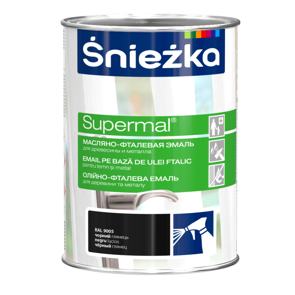 Эмаль «Sniezka» Supermal, Ral9005, чёрная, 0.8 л