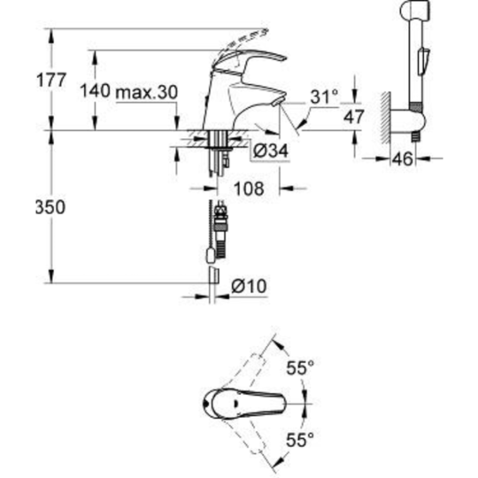 Смеситель «Grohe» Eurosmart Hygienica, 33462001