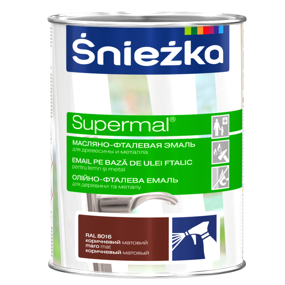 Эмаль «Sniezka» Supermal, Ral8016, коричневая, 0.8 л