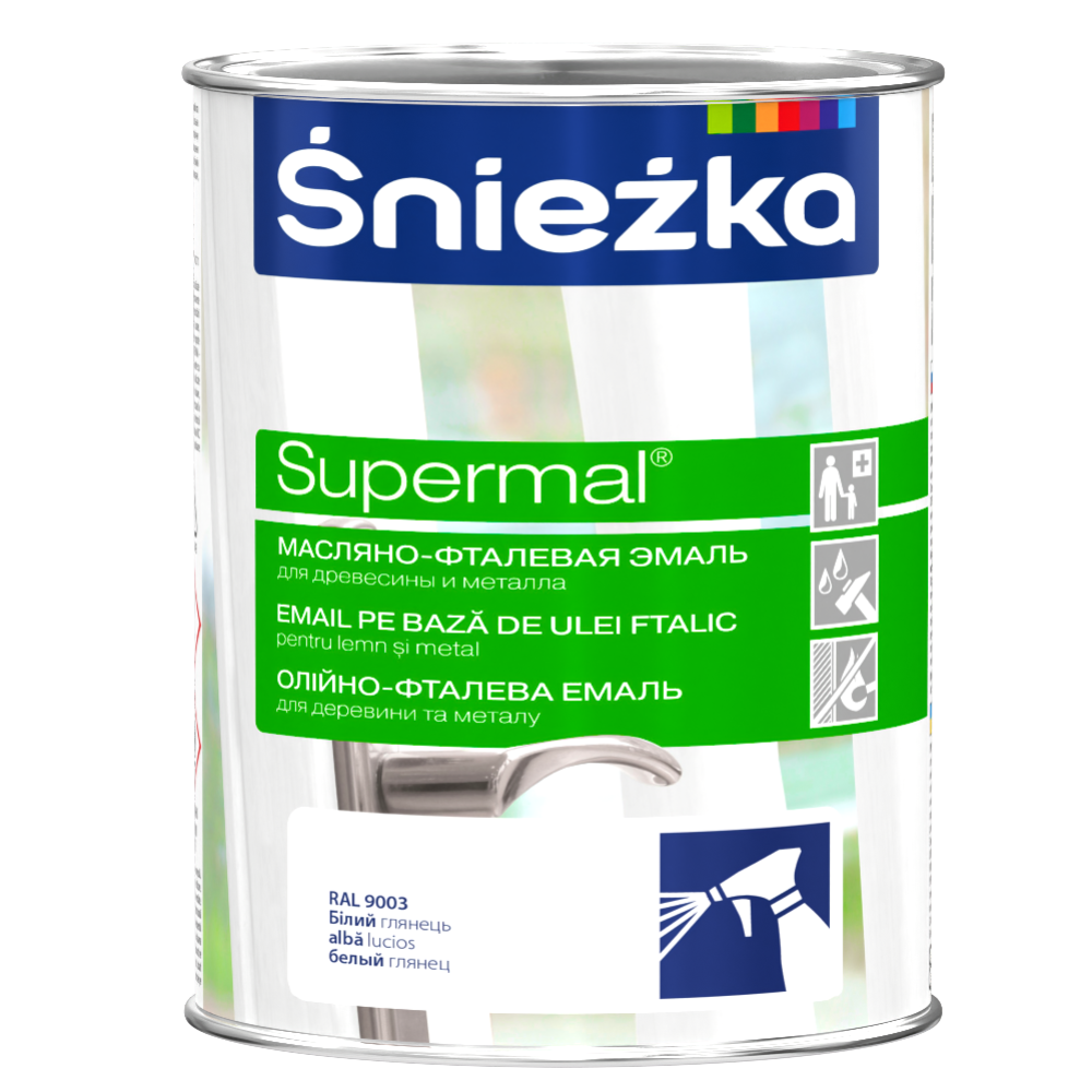 Картинка товара Эмаль «Sniezka» Supermal, Ral9003, белая, 0.8 л