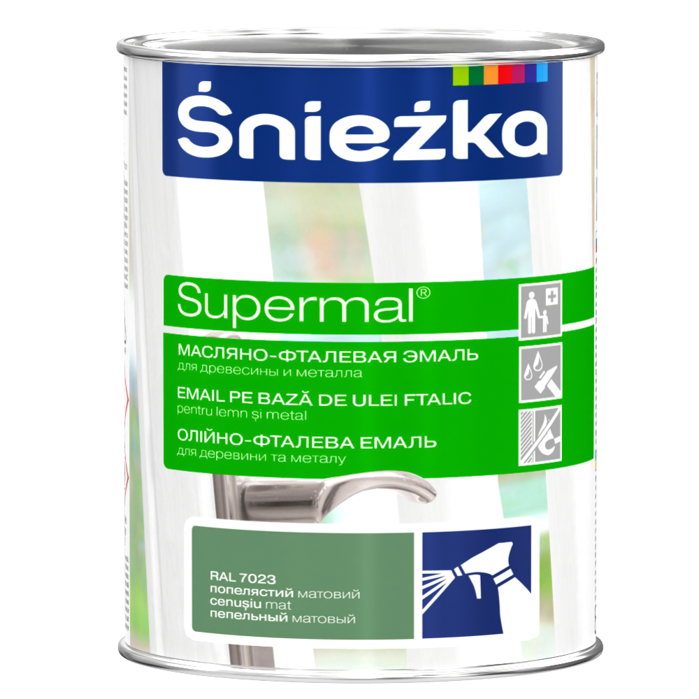 Картинка товара Эмаль «Sniezka» Supermal, Ral7023, пепельная, 0.8 л