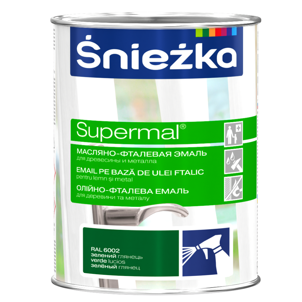 Эмаль «Sniezka» Supermal, Ral6002, зелёная, 0.8 л