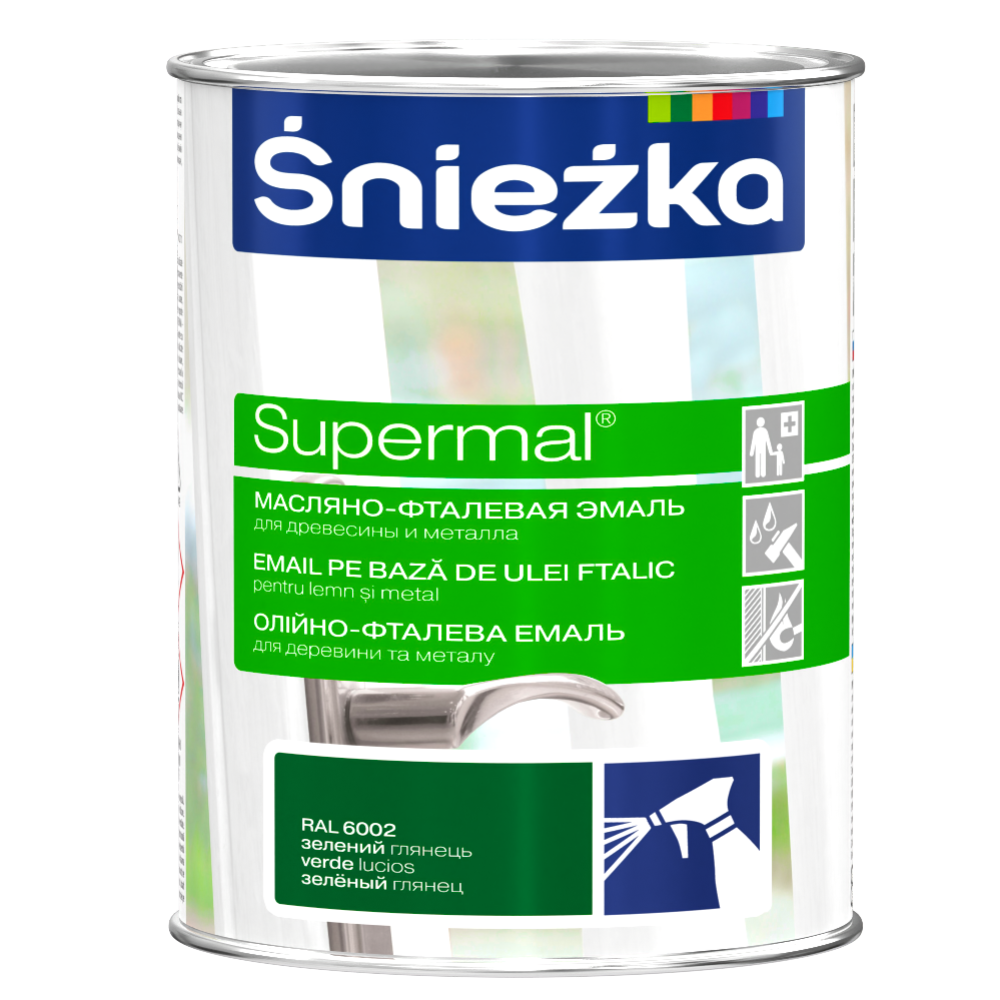 Картинка товара Эмаль «Sniezka» Supermal, Ral6002, зелёная, 0.8 л