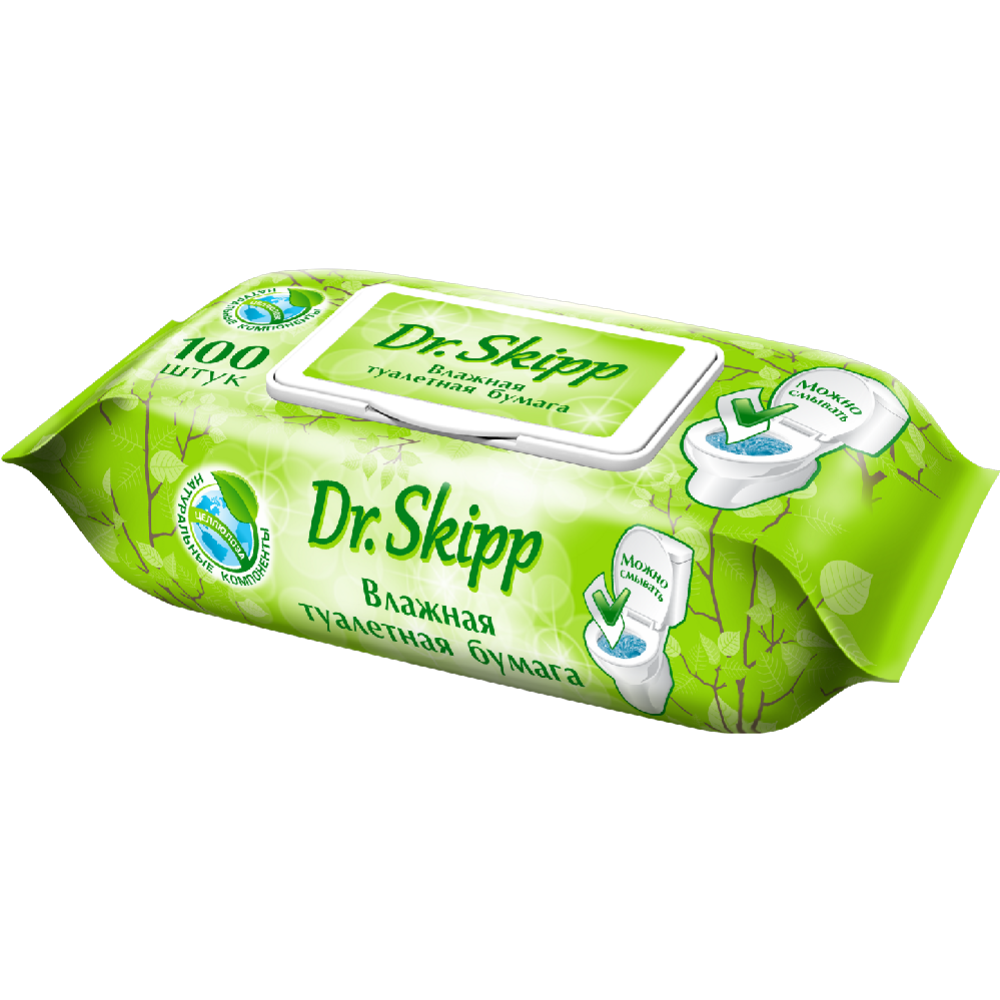 Влажная туалетная бумага «Dr.Skipp» с экстрактом ромашки и молочной кислотой, 100 шт