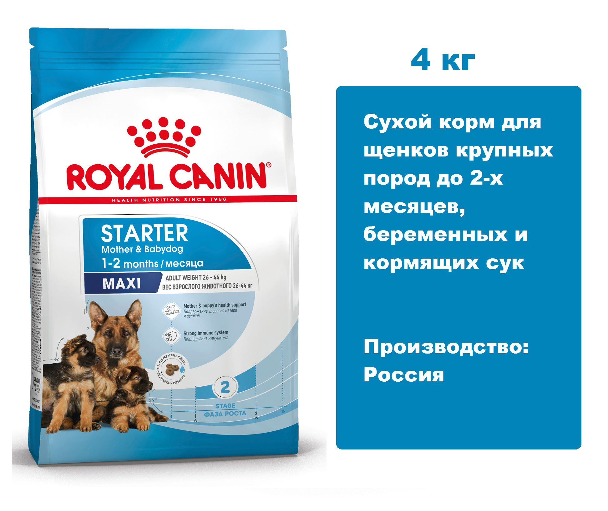 Royal Canin Maxi Starter, 4 кг.  Сухой корм для щенков крупных пород до 2-х месяцев, беременных и кормящих сук