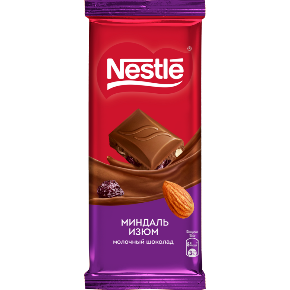 Шоколад «Nestle» молочный, с миндалем и изюмом, 82 г #1