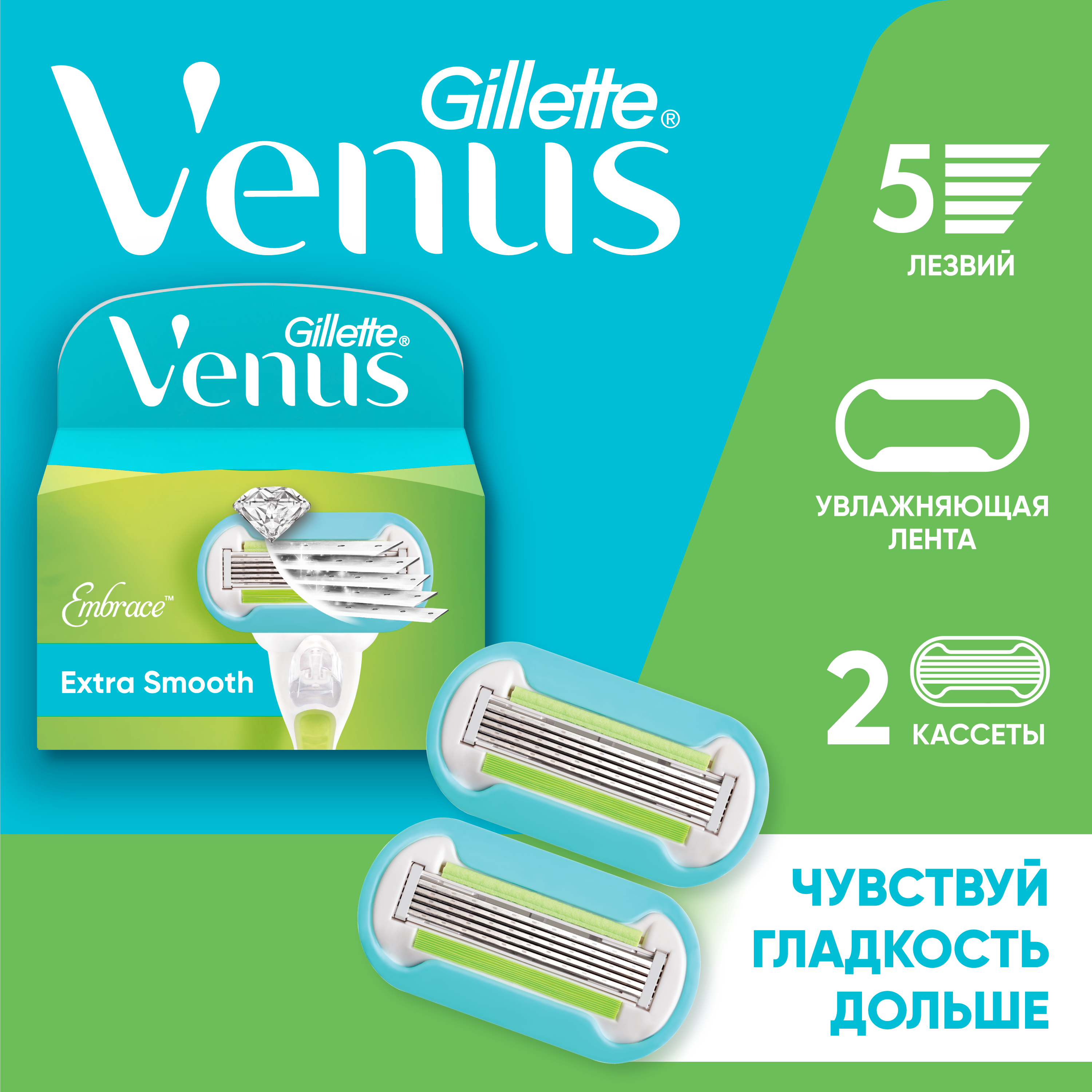 Сменные кассеты / лезвия для бритья женские Gillette Venus Embrace Extra Smooth 2 шт.