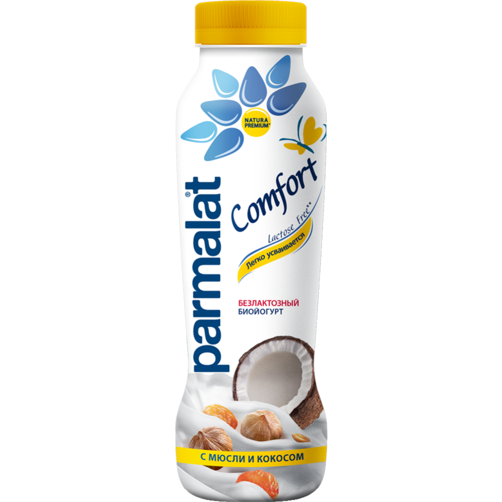 Биойогурт «Parmalat» безлактозный, мюсли и кокос, 1,5 % , 290 г #0