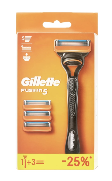 Сменные кассеты для бритья Gillette FUSION, 4 шт+станок.В наборе 4 кассеты Gillette FUSION и станок в подарок.