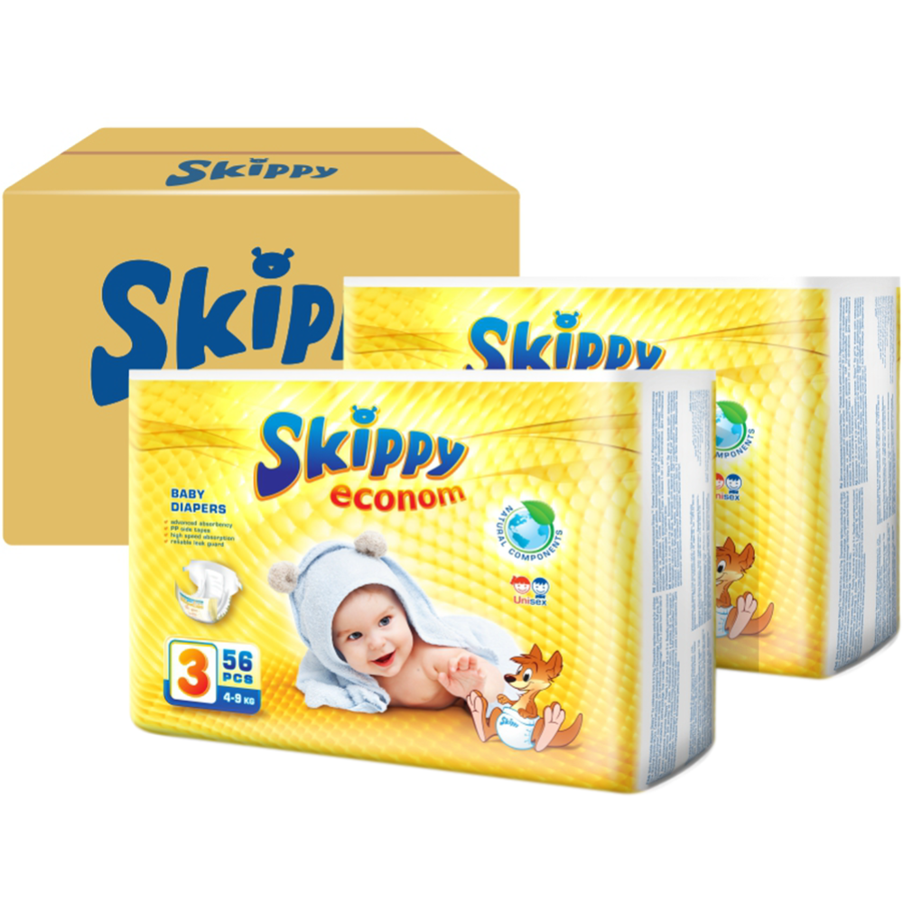 Подгузники детские «Skippy» Econom, размер 3, 4-9 кг, 112 шт