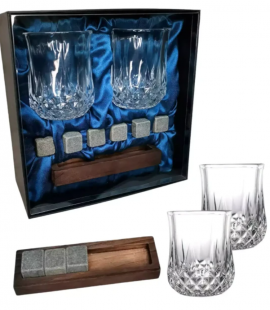Подарочный набор для виски 2 стакана, подставка с камнями AmiroTrend ABW-310 blue