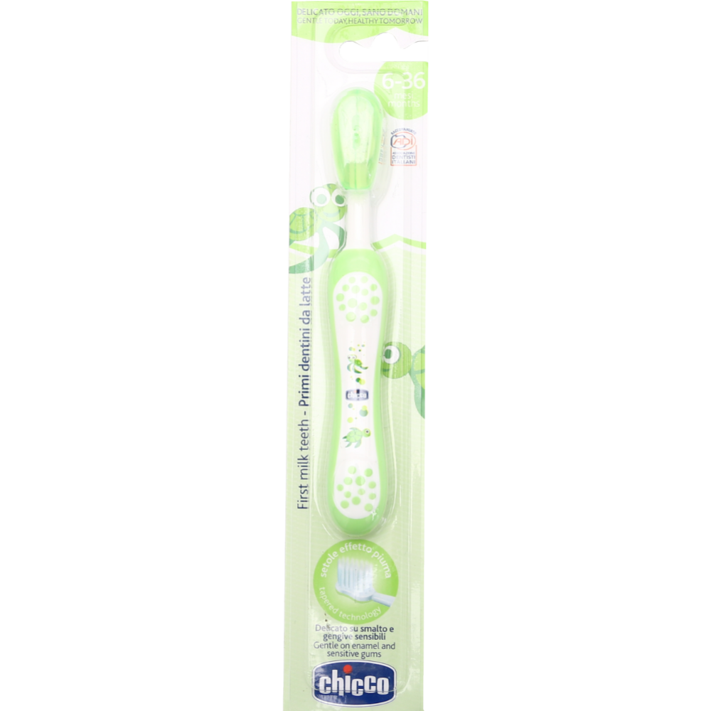 Зубная щетка «Chicco» с эргономичной ручкой, 6 мес+, зеленая, 1 шт