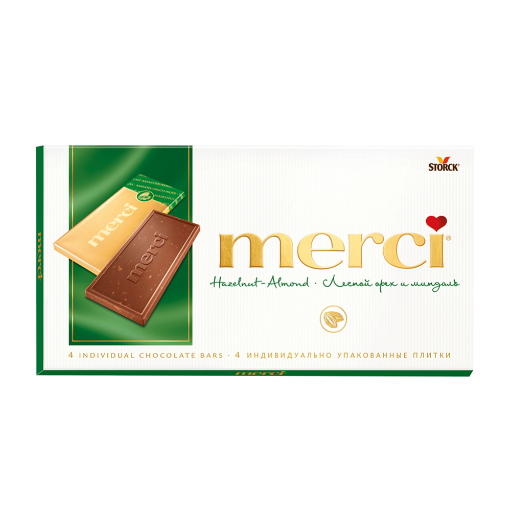 Шоколад «Merсi» молочный с дробленым лесным орехом и миндалем, 100 г #0