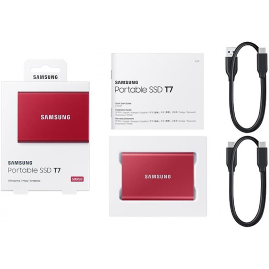 Внешний жесткий диск «Samsung» T7 500GB, USB 3.2, красный металлик, MU-PC500R/WW