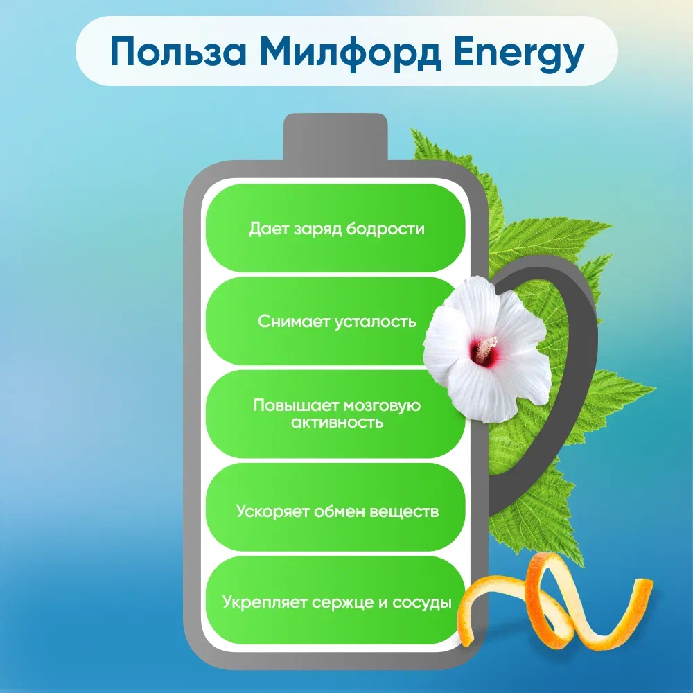 Травяной чай Milford Energy с гуараной в пакетиках Милфорд сбор трав, 20 пакетиков