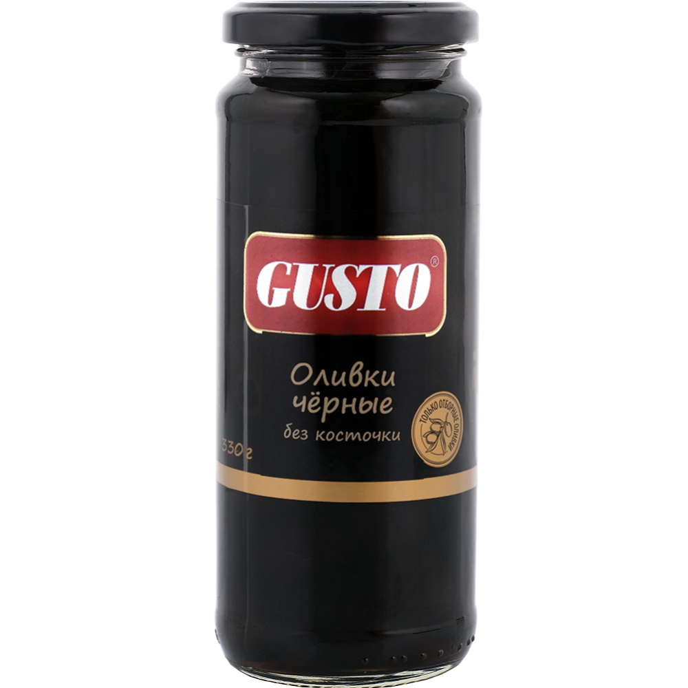 Оливки «Gusto» черные, без косточки, 330 г #0