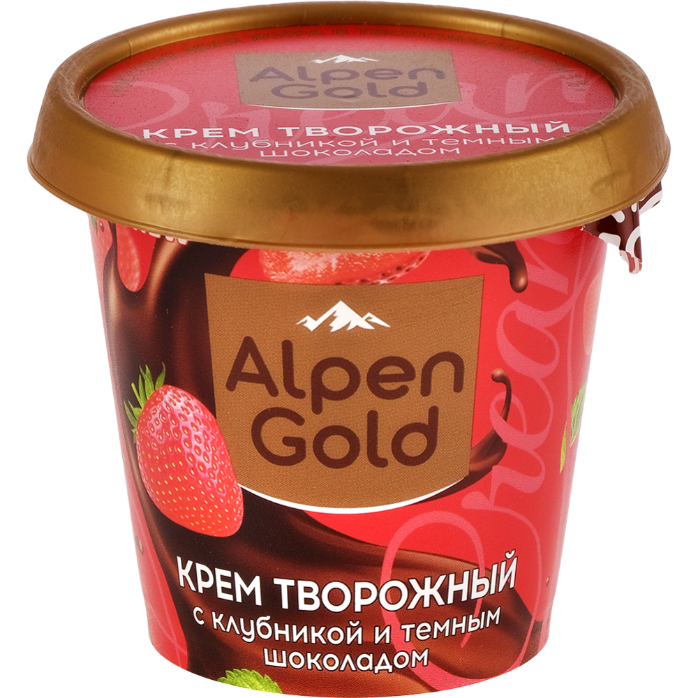 Крем творожный «Alpen Gold» с клубникой и темным шоколадом, 3%, 145 г #0