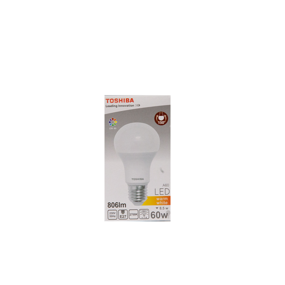 Лампа светодиодная «Toshiba» A-Lamp, 8.5W 2700K 80RaND E27