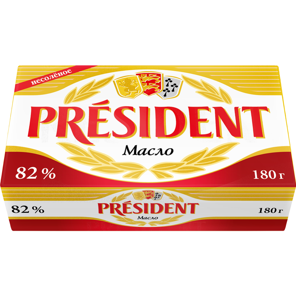 Масло кис­ло­с­ли­воч­ное «President» несо­ле­ное, 82%, 180 г