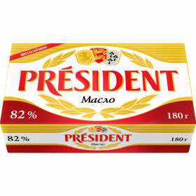 Масло кис­ло­с­ли­воч­ное «President» несо­ле­ное, 82%, 180 г
