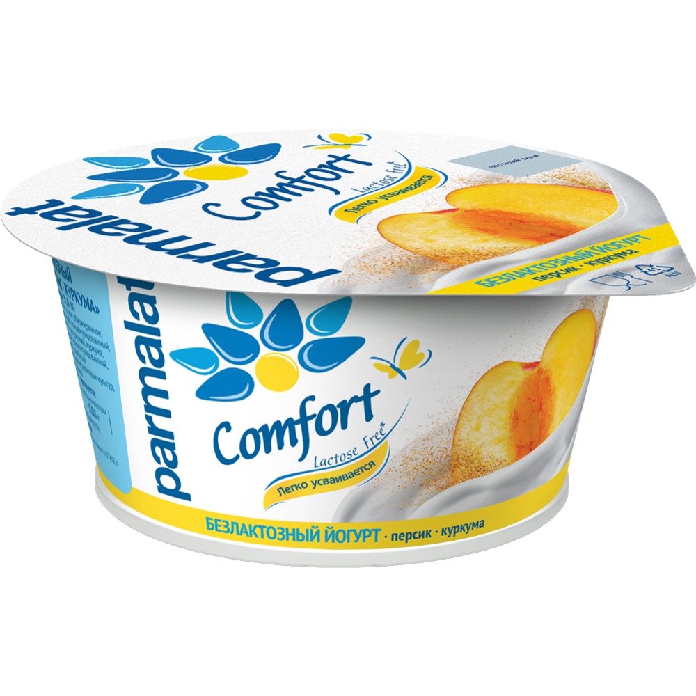 Йогурт без­лак­тоз­ный «Parmalat» персик - кур­ку­ма, 3,0%, 130 г