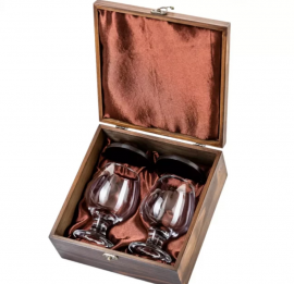 Подарочный набор для коньяка с бокалами в деревянной шкатулке AmiroTrend ABS-101C