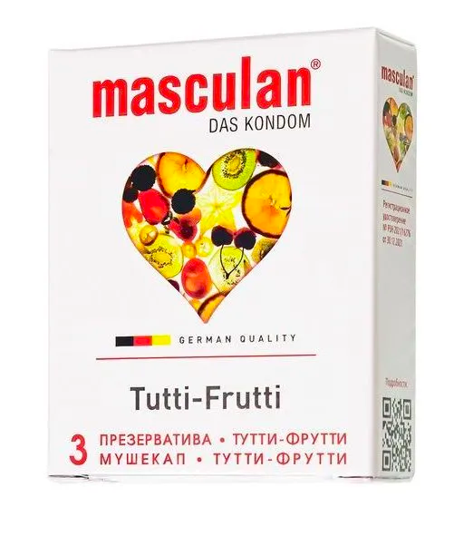 Презервативы Masculan Маскулан Tutti-Frutti 3 шт в упаковке, с ароматом тутти-фрутти, ароматизированные, цветные с запахом