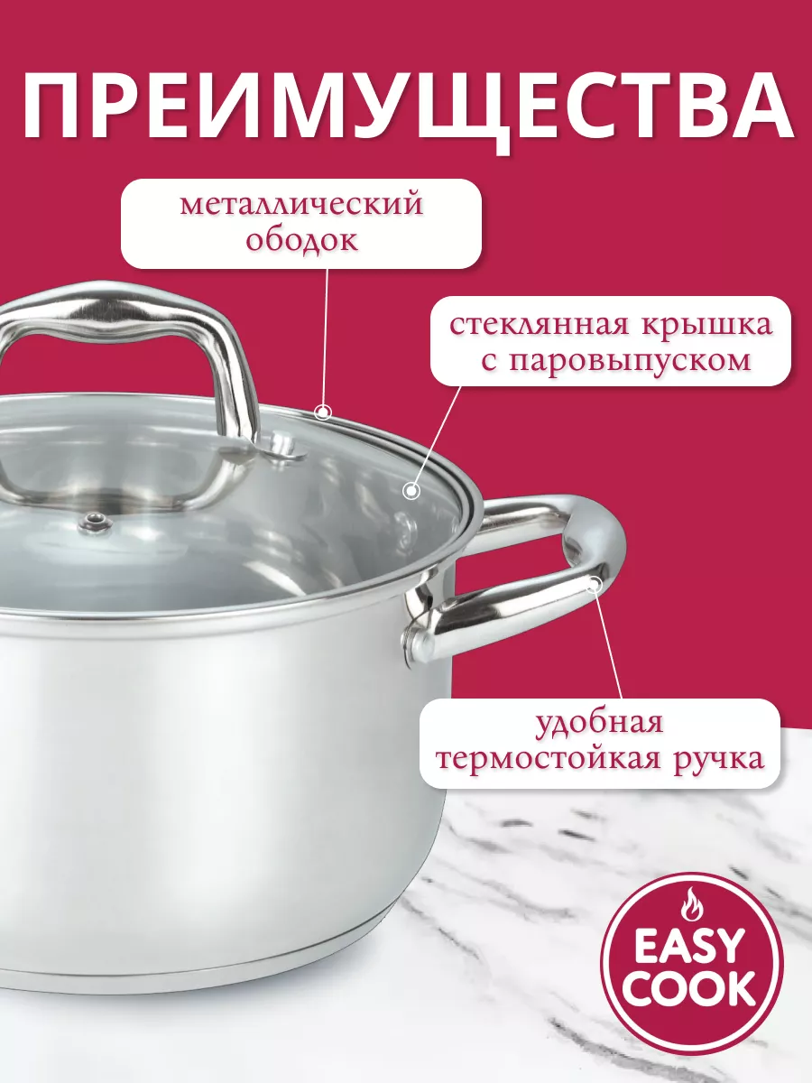 Кастрюля 2,2 л с крышкой EASY COOK