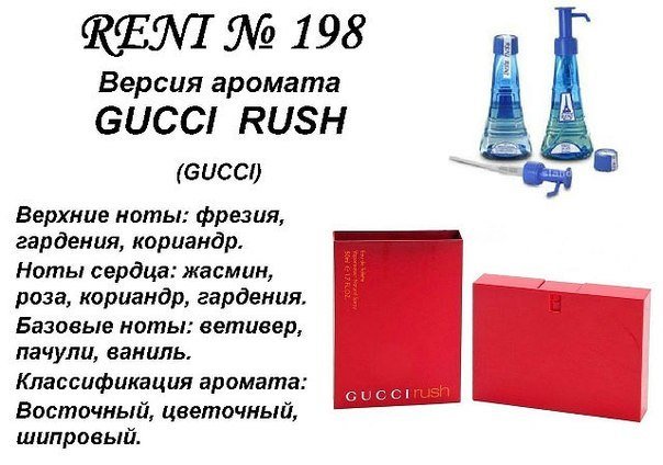 Духи Рени Reni 198 Аромат направления Gucci Rush (Gucci parfums) - 100 мл