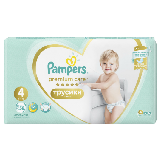 Подгузники-трусики детские «Pampers» Premium Care, размер 4, 9-15 кг, 58  шт