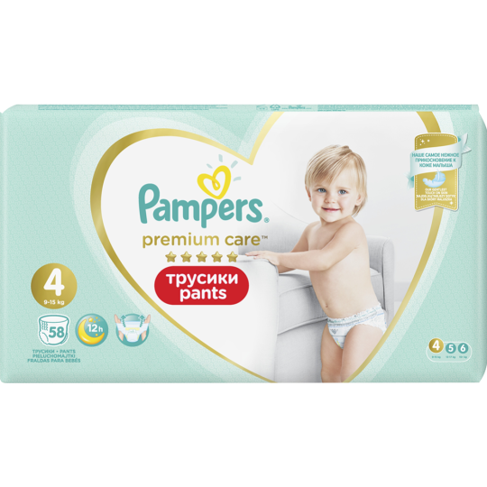 Подгузники-трусики детские «Pampers» Premium Care, размер 4, 9-15 кг, 58  шт