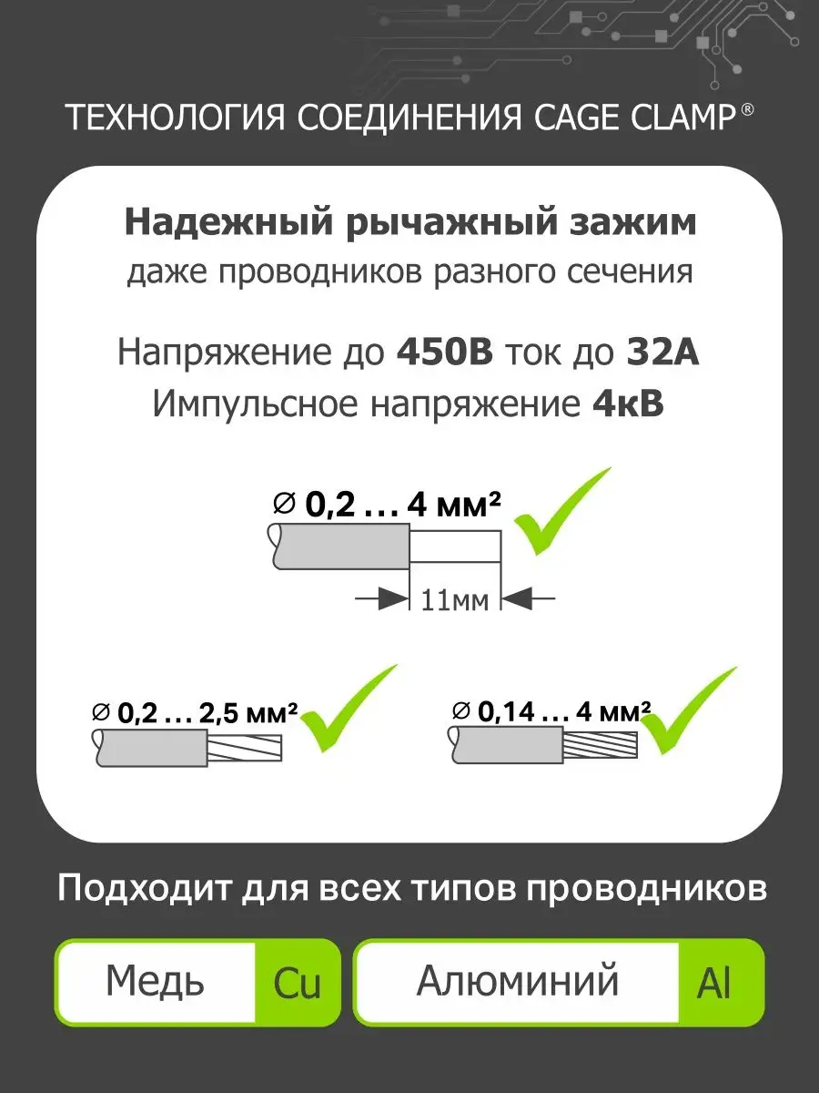 Комплект клемм с рычажками на 5 проводников 0,14-4 мм2 WAGO.221-415 (25шт)