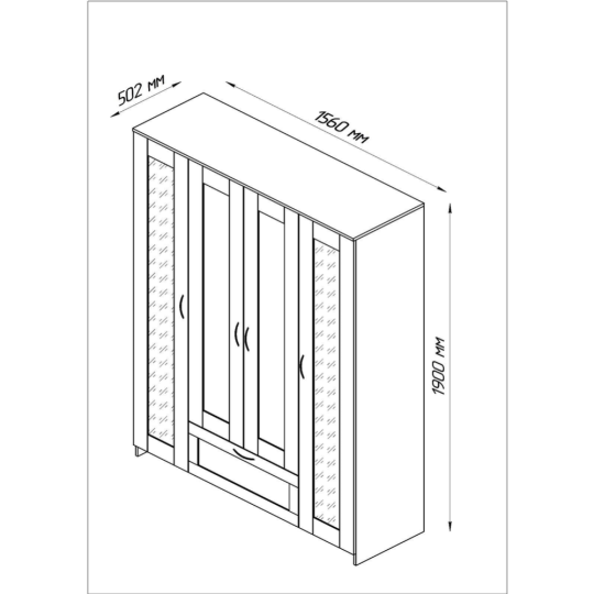 Шкаф «Sima-Land» Сириус, 4 двери, с зеркалом, 1560х500х1900 мм, 9371053, венге