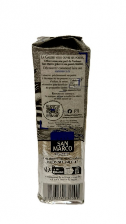 Кофе SAN MARCO молотый "Decafeine Pur Arabica" без кофеина, 250г.