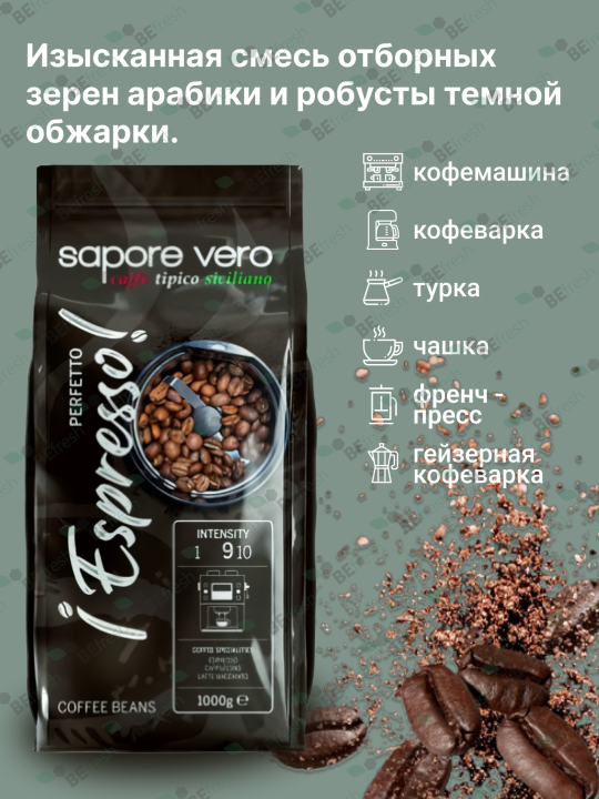 Кофе в зёрнах 1кг для кофемашины Sapore Vero PERFETTO, Германия