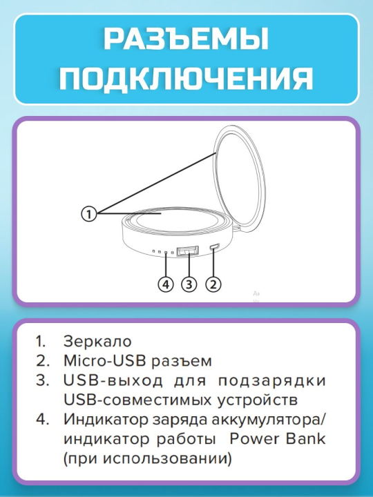 Зеркало с подсветкой Зеркало JAZZway ML-D9PB-bk, подсветка, пауэрбэнк, черн. .5038189