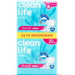 Про­клад­ки жен­ские ги­ги­е­ни­че­ские «Clean life» Ultra normal, мягкая по­верх­ность, 20 шт