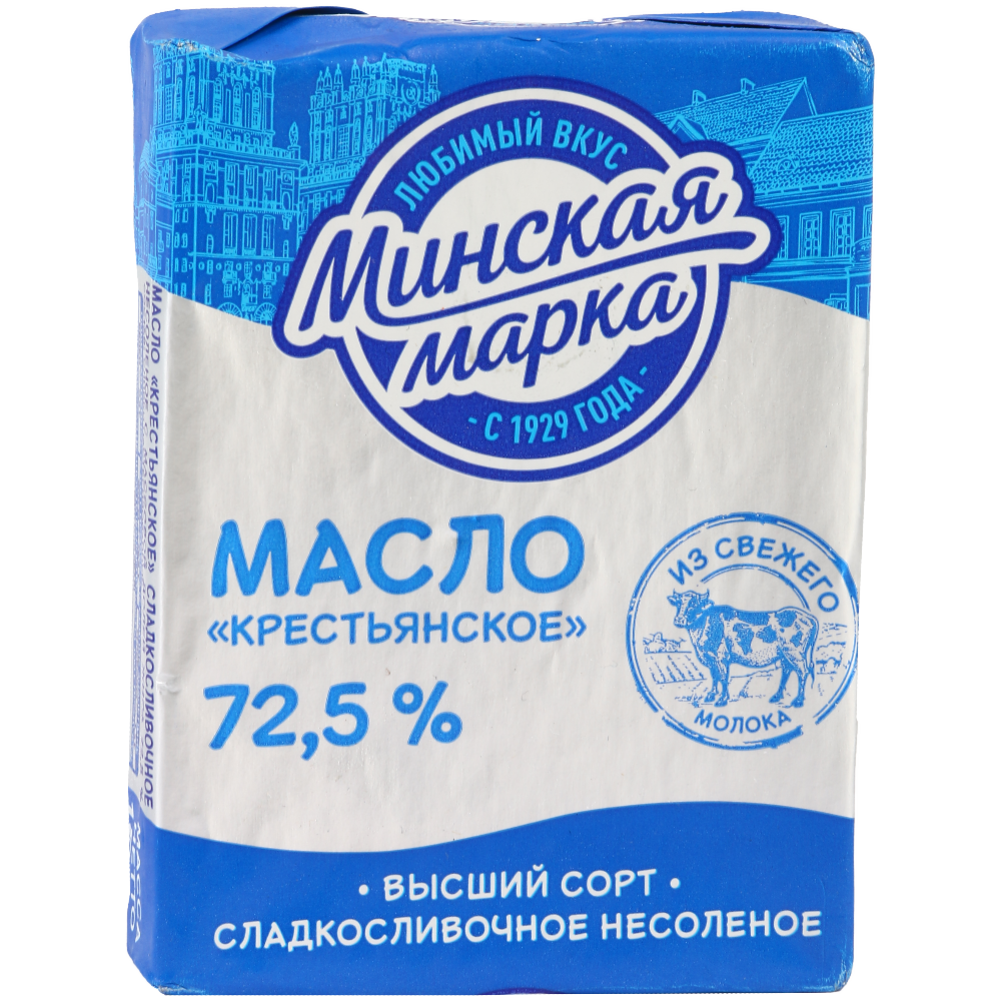 Масло сладкосливочное «Минская марка» Крестьянское, несоленое, 72.5%, 180 г #0