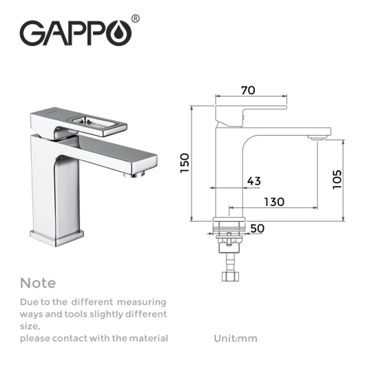 Смеситель для умывальника Gappo G1018-1, Хром