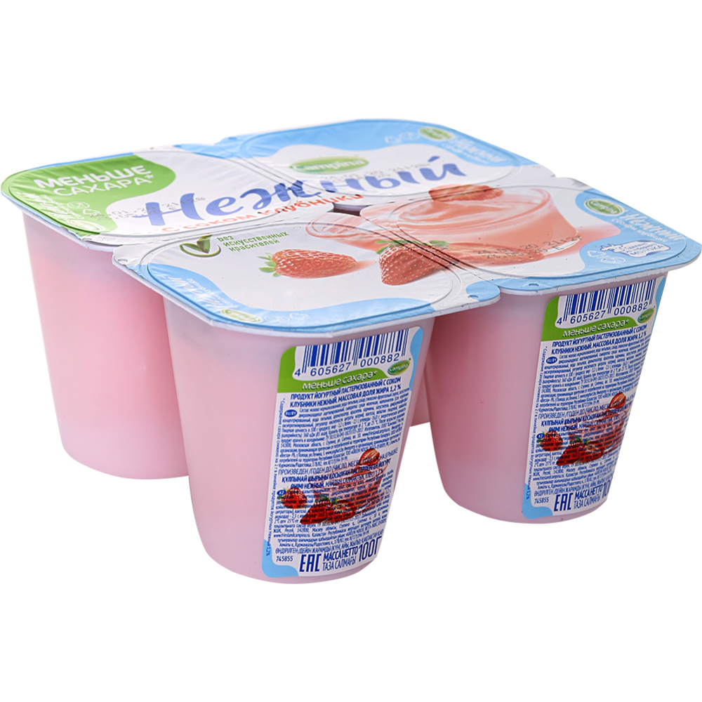 Йо­гурт­ный про­дукт «Неж­ный» c соком клуб­ни­ки, 1.2%, 100 г