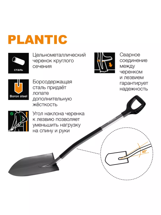 Лопата штыковая остроконечная Plantic Terra Pro 11001-01