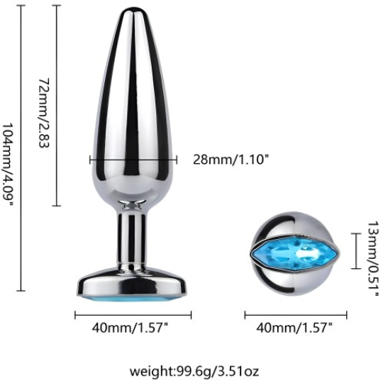 Металлическая анальная втулка с голубым камушком
