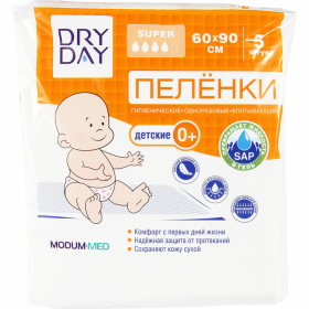 Пе­лен­ки ги­ги­е­ни­че­ские «DryDay» дет­ские, од­но­ра­зо­вые, 60х90 см, 5 шт