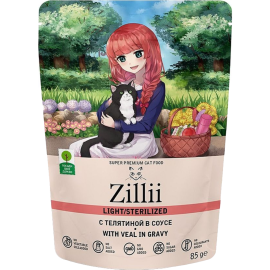 Уп. Корм для кошек «Zillii» Sterilized/Light Cat Veal, телятина в соусе, 12х85 г