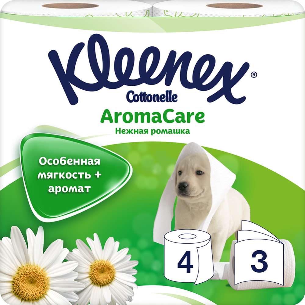 Картинка товара Туалетная бумага «Kleenex» Cottonelle Aroma Care, трехслойная, 4 рулона