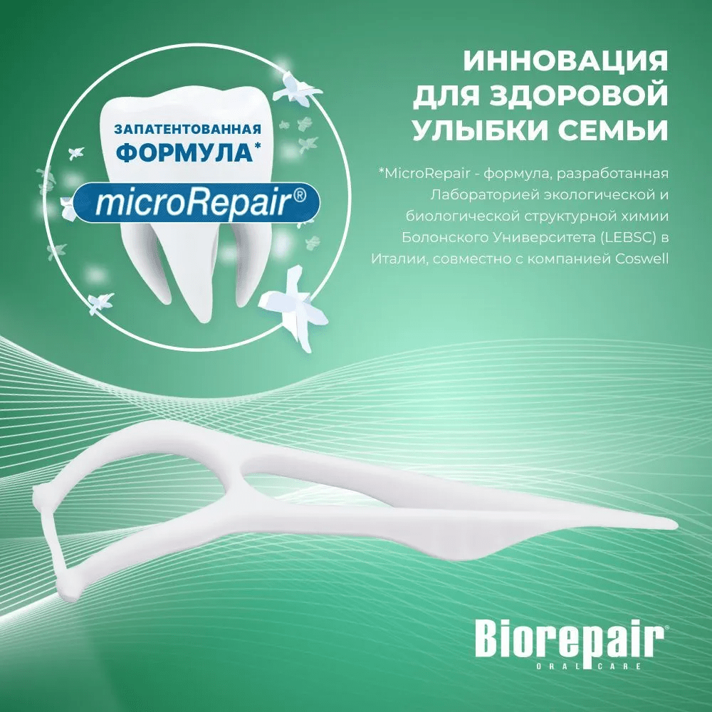 Зубная нить / нитка с держателем на ножке с воском Biorepair Forcelle Interdentale Monouso 2 шт. х 36 шт.