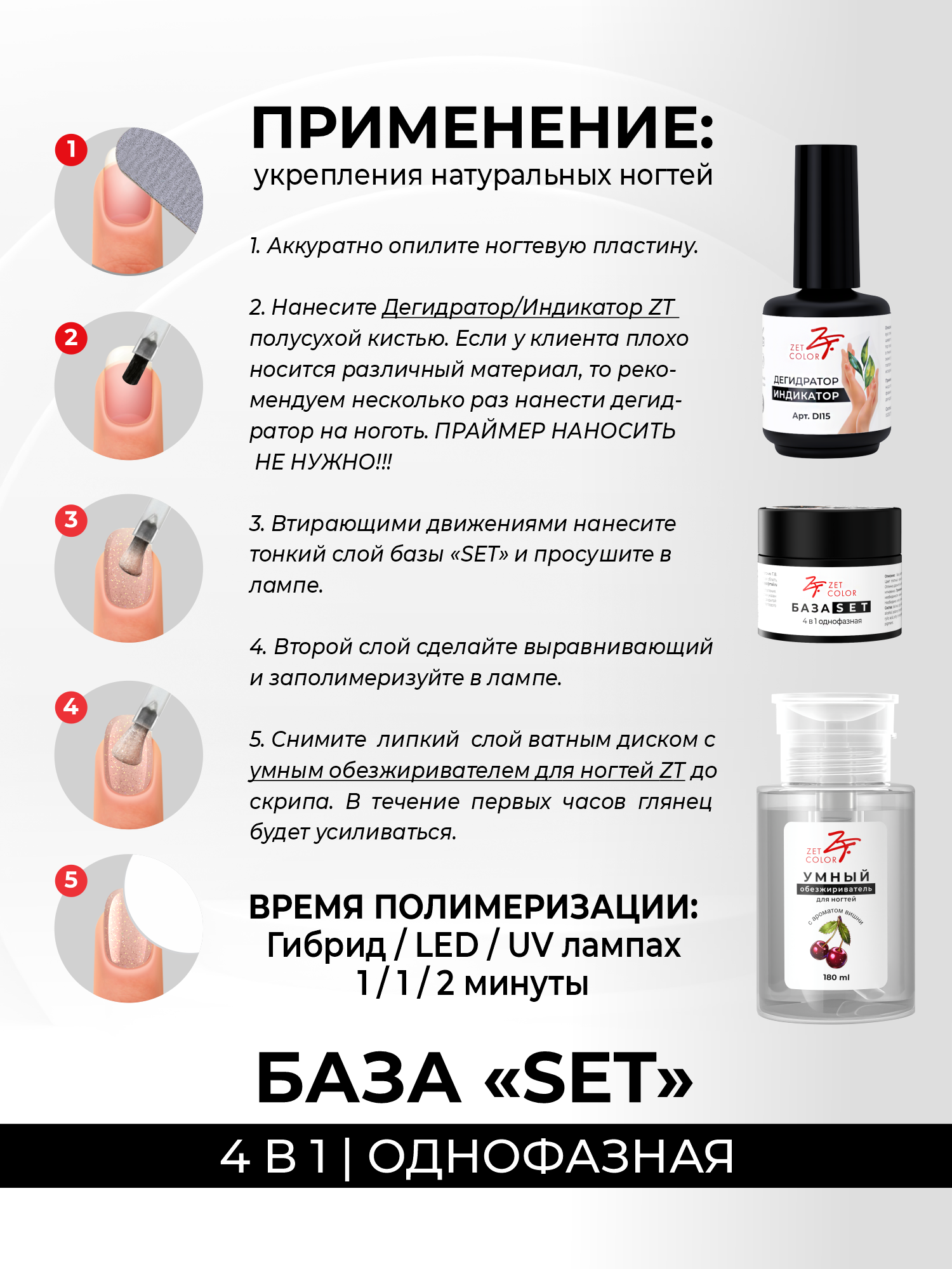 База SET 4 в 1 камуфлирующая №1 (Белла), БАЗА+ГЕЛЬ+ЦВЕТ+ТОП, 30 мл.