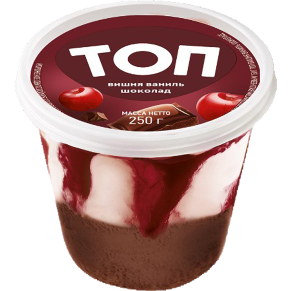 Мороженое сливочное «Биг Топ» вишня, ваниль, шоколад, 7%, 250 г #0