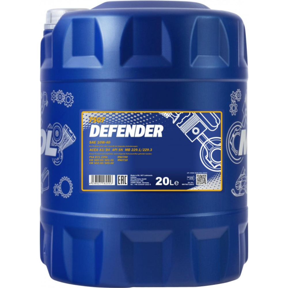 Масло моторное «Mannol» Defender 7507 10W-40 SN, 20 л