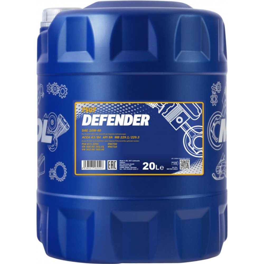 Моторное масло «Mannol» Defender 7507 10W-40 SN, 20 л